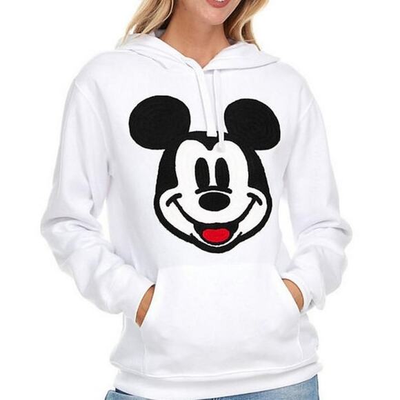Disney NWT Mickey Mouse White Hoodie Long Sleeve Fleece Lined Graphic - Picture 2 of 8